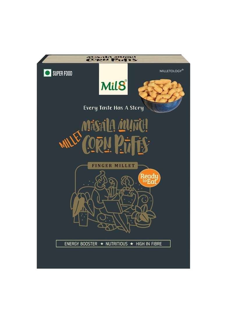 Mil8 Corn Puffs Masala & Puttu Powder Sorghum Millet Combo (30Gram-300Gram) Nutritious, Delicious And Healthy Breakfast Solution - Indya