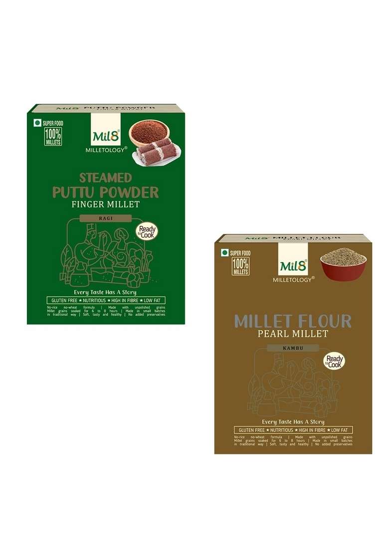 Mil8 Puttu Powder Finger & Flour Pearl Millet Combo (300Gram-300Gram) Nutritious, Delicious And Healthy Breakfast Solution - Indya