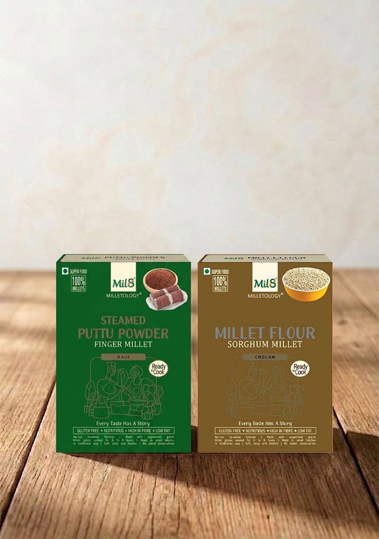 Mil8 Puttu Powder Finger & Flour Sorghum Millet Combo (300Gram-300Gram) Nutritious, Delicious And Healthy Breakfast Solution - Indya