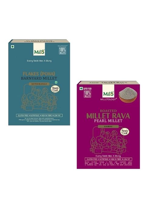 Mil8 Flakes (Aval) Barnayard & Rava Pearl Millet Combo (200Gram-300Gram) Nutritious, Delicious And Healthy Breakfast Solution