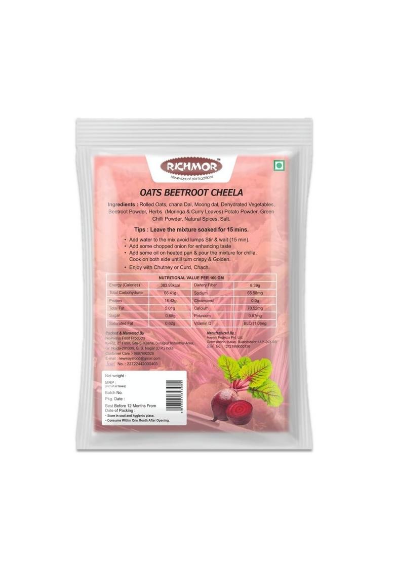Richmor Protein Beetroot Oats Chilla Mix | Plant Based | Nutritious | High Fiber | No Palm Oil | No Trans-Fat | Ready To Cook | Quick And Healthy Food- 200G Pack