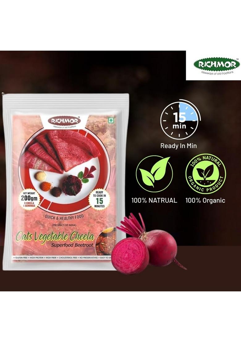 Richmor Protein Beetroot Oats Chilla Mix | Plant Based | Nutritious | High Fiber | No Palm Oil | No Trans-Fat | Ready To Cook | Quick And Healthy Food- 200G Pack