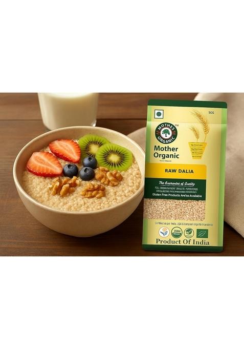 Mother Organic Raw Dalia | 100% Certified Organic Cracked Wheat | High Fibre & Protein-Rich Cereal | No Pesticides, No Chemicals | Ideal For Weight Loss & Digestion | Product Of India (500 Gram)