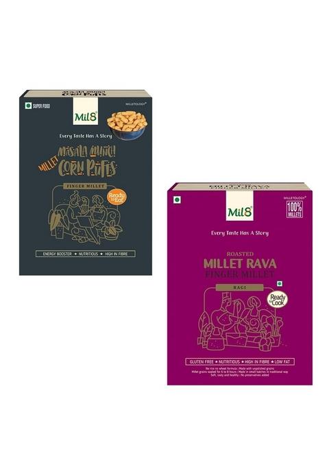 Mil8 Corn Puffs Masala & Rava Finger Millet Combo (30Gram-300Gram) Nutritious, Delicious And Healthy Breakfast Solution