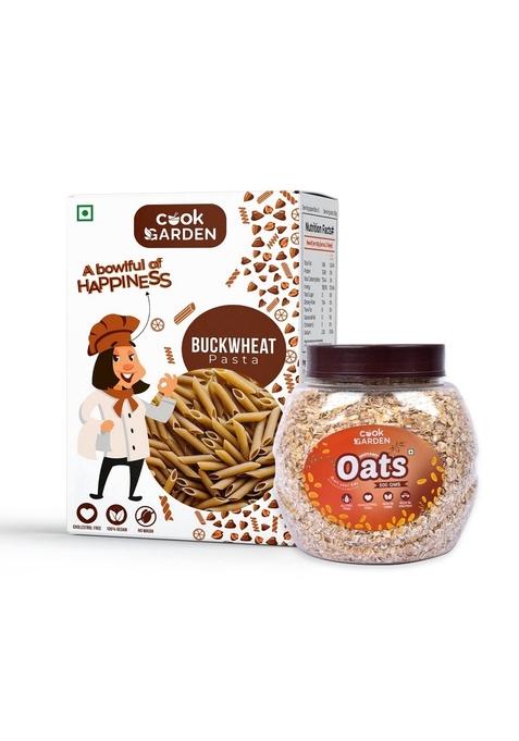 Cookgarden Instant Oats 500G & Buckeheat Pasta 300G | Wholegrain Breakfast | High Protein And Fibre Combo | Box