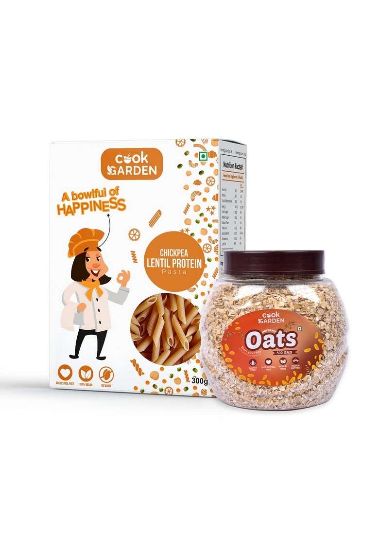Cookgarden Instant Oats 500G & Lentil Pasta 300G | Wholegrain Breakfast | High Protein And Fibre Combo | Box - Indya
