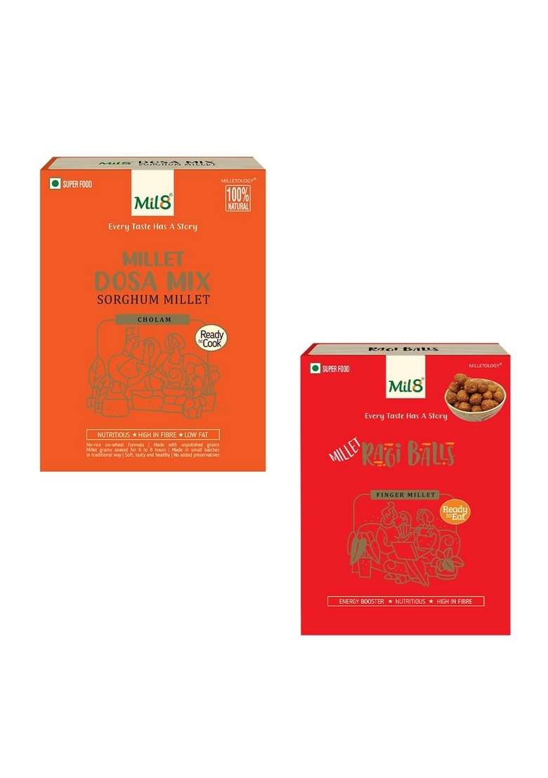 Mil8 Dosamix Sorghum & Ragi Balls Combo (300Gram-40Gram) Nutritious, Delicious And Healthy Breakfast Solution - Indya