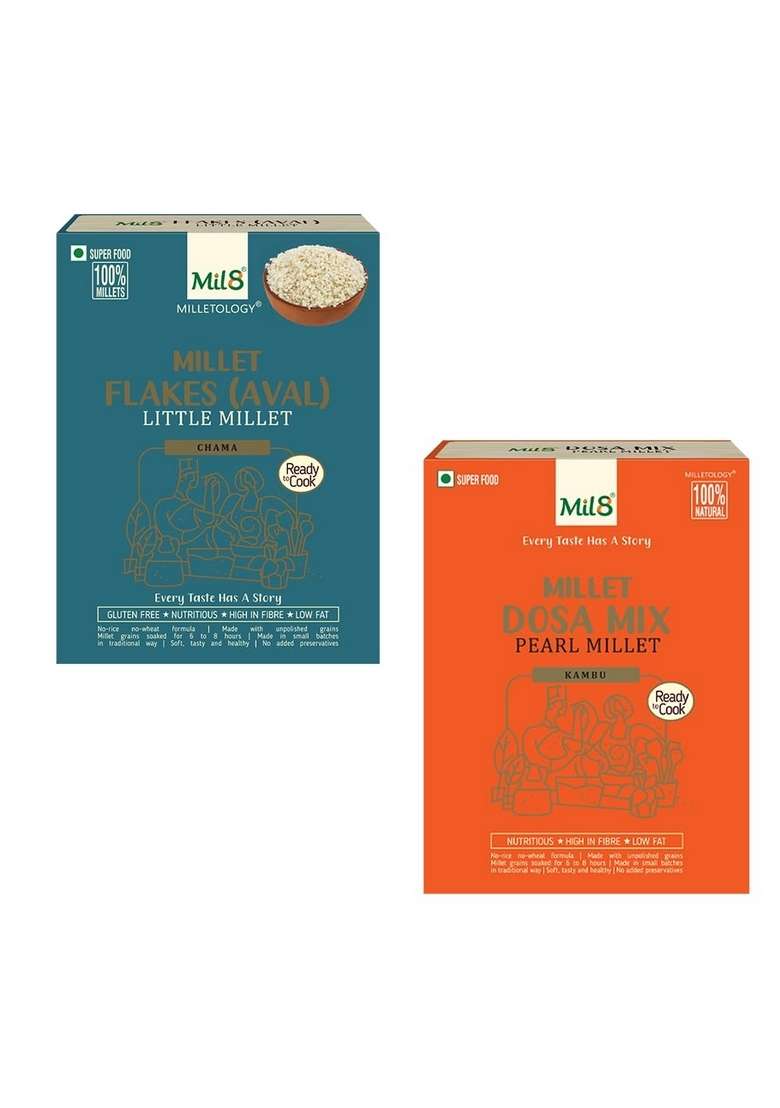 Mil8 Flakes (Aval) Little & Dosamix Pearl Millet Combo (200Gram-300Gram) Nutritious, Delicious And Healthy Breakfast Solution - Indya