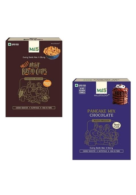 Mil8 Bread Chips Mint & Pancake Mix Chocolate Combo (40Gram-200Gram) Nutritious, Delicious And Healthy Breakfast Solution
