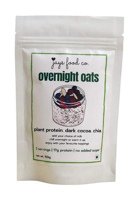 Jays Food Co. Overnight Oats - Plant Protein, Dark Cocoa, Chia - 17G Protein/Serving | Made With Rolled Oats