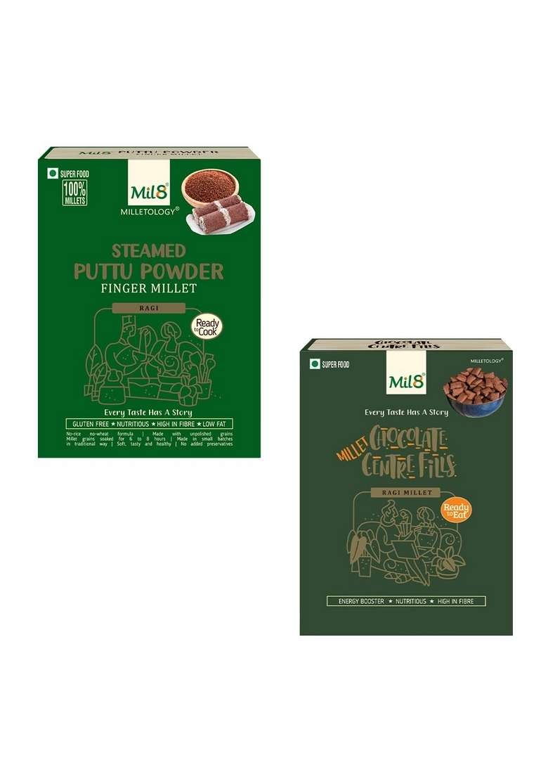 Mil8 Puttu Powder Finger & Ragi Chocolate Centre Fills Combo (300Gram-100Gram) Nutritious, Delicious And Healthy Breakfast Solution - Indya
