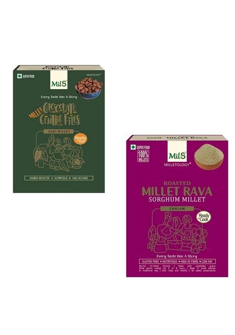 Mil8 Ragi Chocolate Centre Fills & Rava Sorghum Millet Combo (100Gram-300Gram) Nutritious, Delicious And Healthy Breakfast Solution