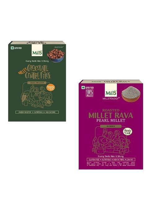 Mil8 Ragi Chocolate Centre Fills & Rava Pearl Millet Combo (100Gram-300Gram) Nutritious, Delicious And Healthy Breakfast Solution