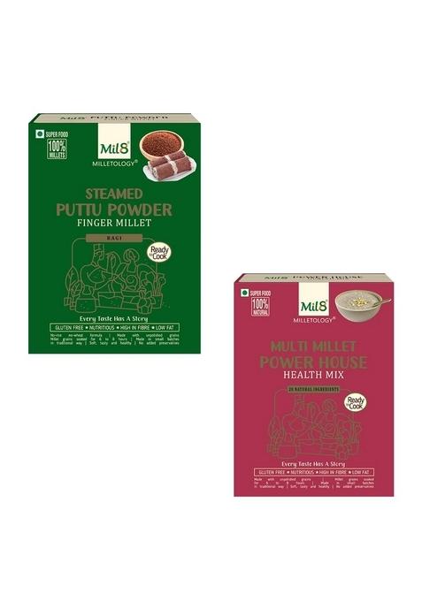 Mil8 Puttu Powder Finger & Health Mix Powerhouse Combo (300Gram-300Gram) Nutritious, Delicious And Healthy Breakfast Solution