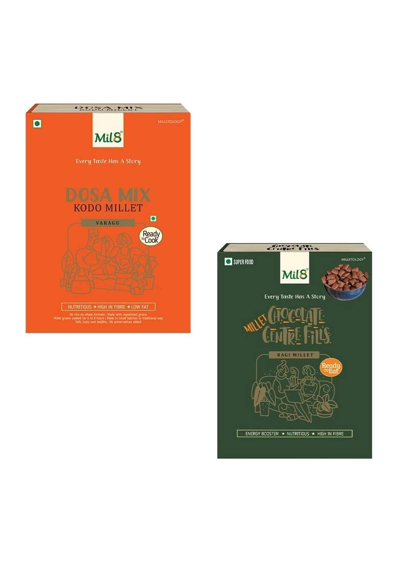 Mil8 Dosamix Kodo & Ragi Chocolate Centre Fills Combo (300Gram-100Gram) Nutritious, Delicious And Healthy Breakfast Solution - Indya