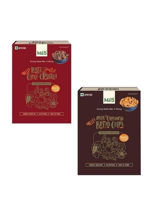 Mil8 Ragi Choco Crunch & Bread Chips Milk And Cardamom Combo (80Gram-40Gram) Nutritious, Delicious And Healthy Breakfast Solution