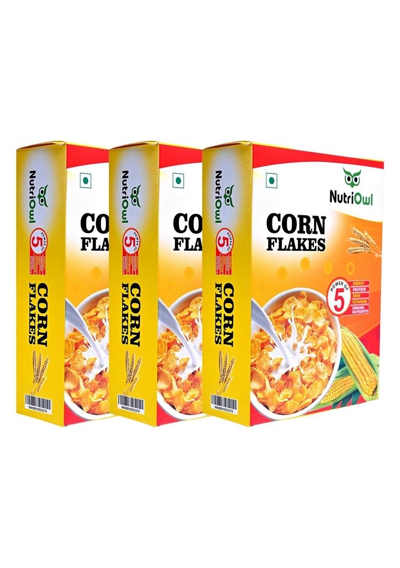 Nutriowl Corn Flakes 200G – Whole Grain Breakfast Cereal, Rich In Fibre, High In Calcium & Protein, Packed With Essential Vitamins & Minerals (Pack Of 3)