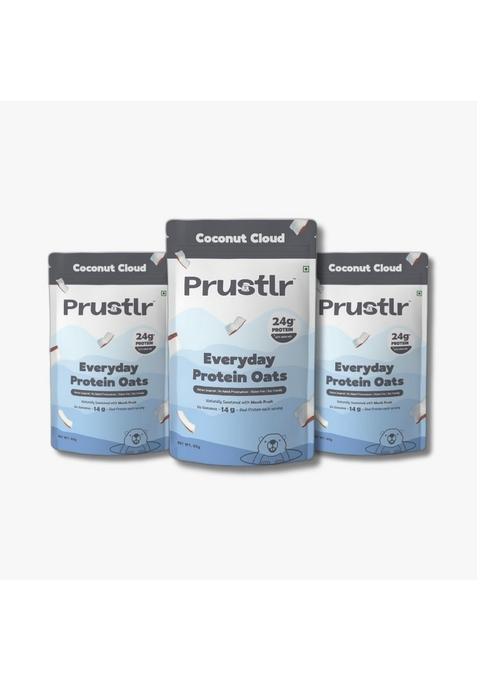 Prustlr Coconut Cloud - Everyday Protein Oats 24G Protein | Gluten-Free | Guilt-Free | Vegan Friendly | Nature-Inspired | No Added Preservatives | Pack Of 3