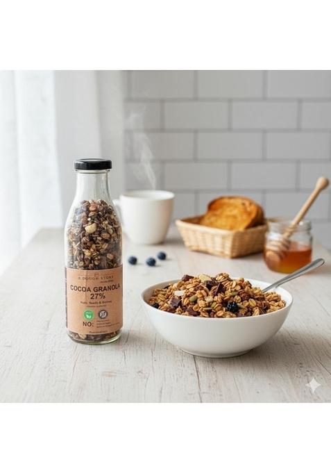 A Dough Story Cocoa Granola With 55% Dark Chocolate & Mixed Nuts | Healthy Granola With Jaggery, Raisins & Seeds | 100G Pack | No Added Sugar - 100G