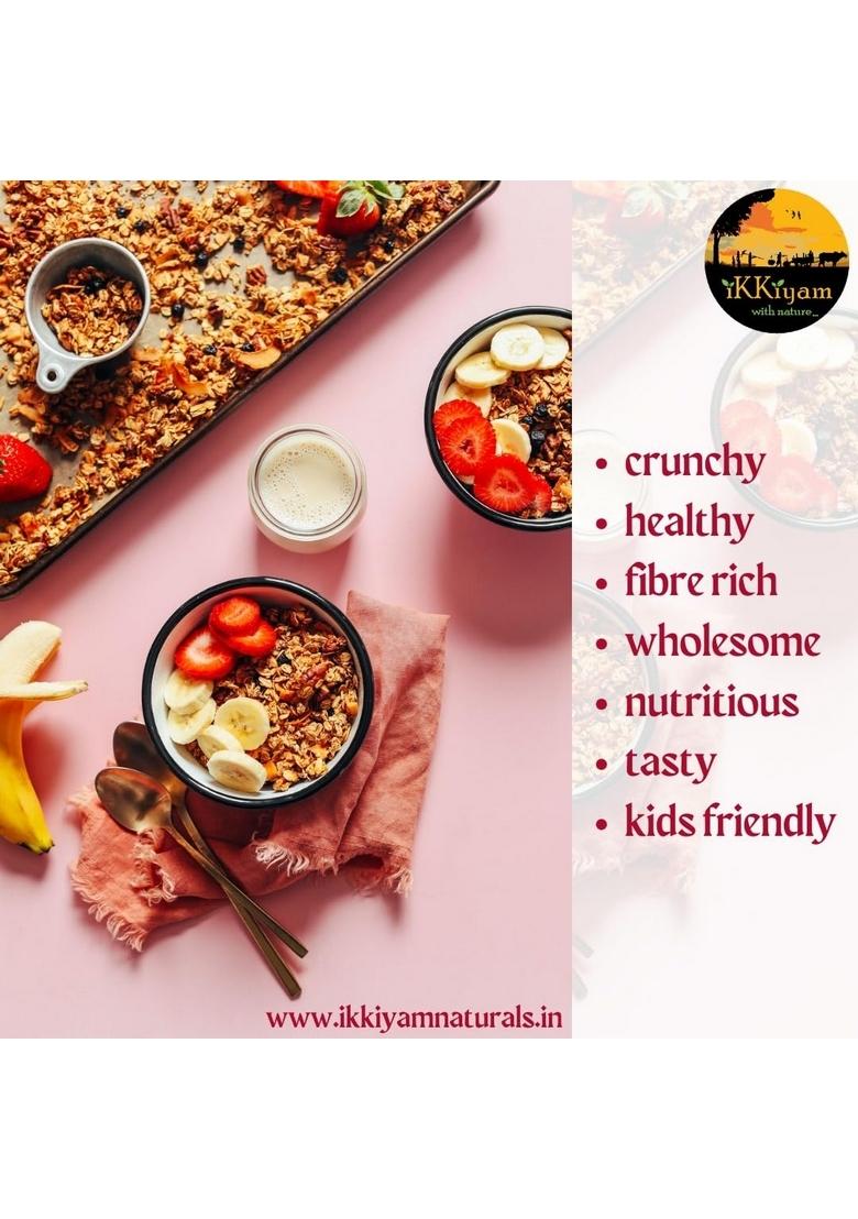 Ikkiyam Multi Millet Granola Cereal Flakes 250G | With Dried Fruits, Nuts & Palm Sugar | 100% Natural Millet Breakfast | No Preservatives | Healthy Snack For Kids & Adults