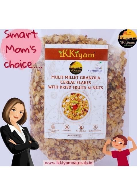 Ikkiyam Multi Millet Granola Cereal Flakes 250G | With Dried Fruits, Nuts & Palm Sugar | 100% Natural Millet Breakfast | No Preservatives | Healthy Snack For Kids & Adults