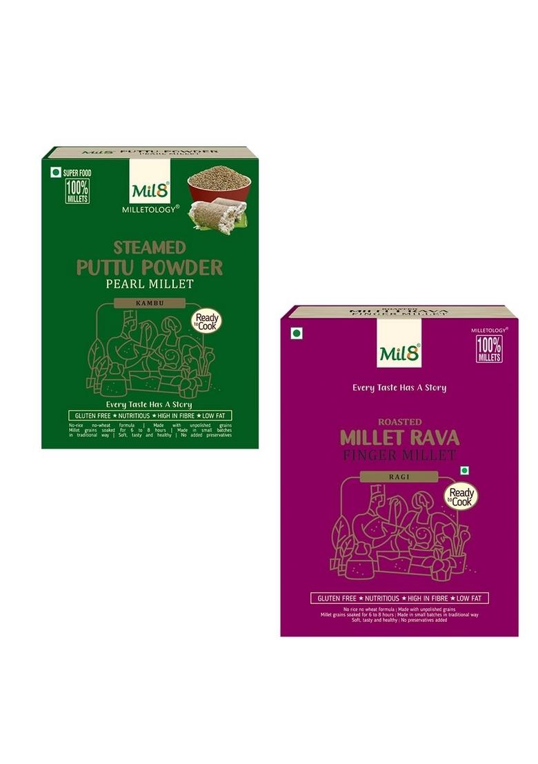 Puttu Powder Pearl & Rava Finger Millet Combo (300Gram-300Gram) Nutritious, Delicious And Healthy Breakfast Solution