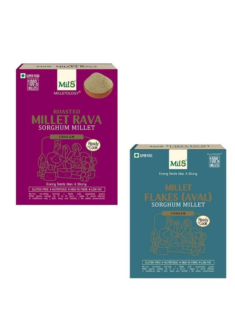 Mil8 Rava Sorghum & Flakes (Aval) Sorghum Millet Combo (300Gram-200Gram) Nutritious, Delicious And Healthy Breakfast Solution - Indya