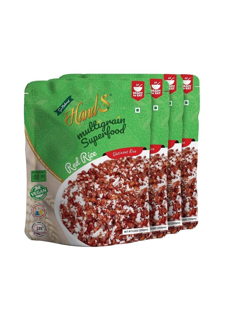 Hands Ready To Eat Red Rice With Millets & Muesli | 100% Vegan, Gluten-Free Healthy Meal | Red Chawal | Lal Chawal | Breakfast Or Anytime Snack | 250G (Pack Of 4)