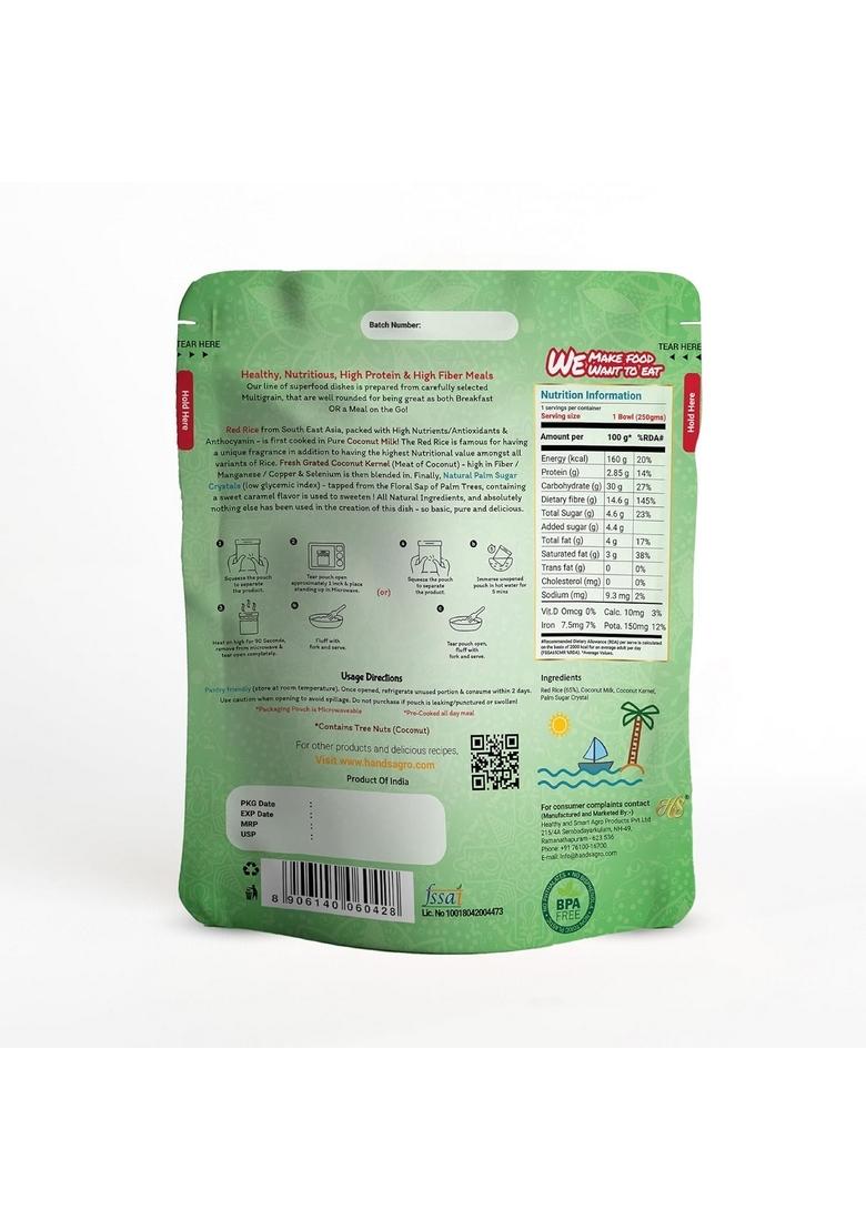 Hands Ready To Eat Red Rice With Millets & Muesli | 100% Vegan, Gluten-Free Healthy Meal | Red Chawal | Lal Chawal | Breakfast Or Anytime Snack | 250G (Pack Of 4)