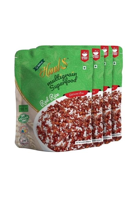 Hands Ready To Eat Red Rice With Millets & Muesli | 100% Vegan, Gluten-Free Healthy Meal | Red Chawal | Lal Chawal | Breakfast Or Anytime Snack | 250G (Pack Of 4)