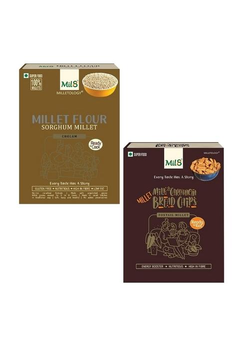 Mil8 Flour Sorghum & Bread Chips Milk And Cardamom Combo (300Gram-40Gram) Nutritious, Delicious And Healthy Breakfast Solution