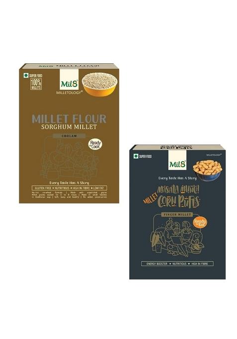 Mil8 Flour Sorghum & Corn Puffs Masala Combo (300Gram-30Gram) Nutritious, Delicious And Healthy Breakfast Solution