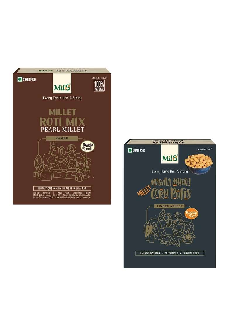 Mil8 Rotimix Pearl & Corn Puffs Masala Combo (300Gram-30Gram) Nutritious, Delicious And Healthy Breakfast Solution - Indya