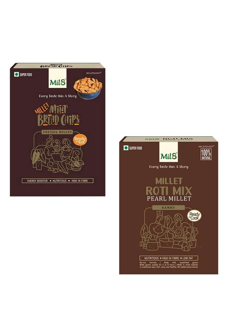 Mil8 Bread Chips Mint & Rotimix Pearl Millet Combo (40Gram-300Gram) Nutritious, Delicious And Healthy Breakfast Solution - Indya