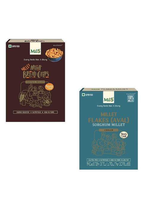 Mil8 Bread Chips Mint & Flakes (Aval) Sorghum Millet Combo (40Gram-200Gram) Nutritious, Delicious And Healthy Breakfast Solution