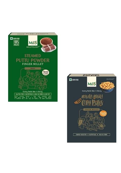 Mil8 Puttu Powder Finger & Corn Puffs Masala Combo (300Gram-30Gram) Nutritious, Delicious And Healthy Breakfast Solution