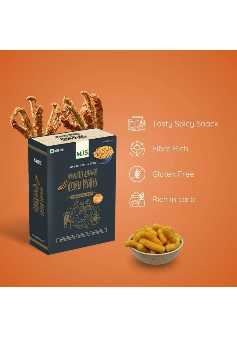 Mil8 Corn Puffs Masala & Puttu Powder Pearl Millet Combo (30Gram-300Gram) Nutritious, Delicious And Healthy Breakfast Solution - Indya