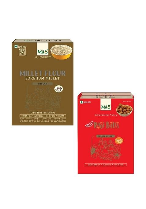 Mil8 Flour Sorghum & Ragi Balls Combo (300Gram-40Gram) Nutritious, Delicious And Healthy Breakfast Solution