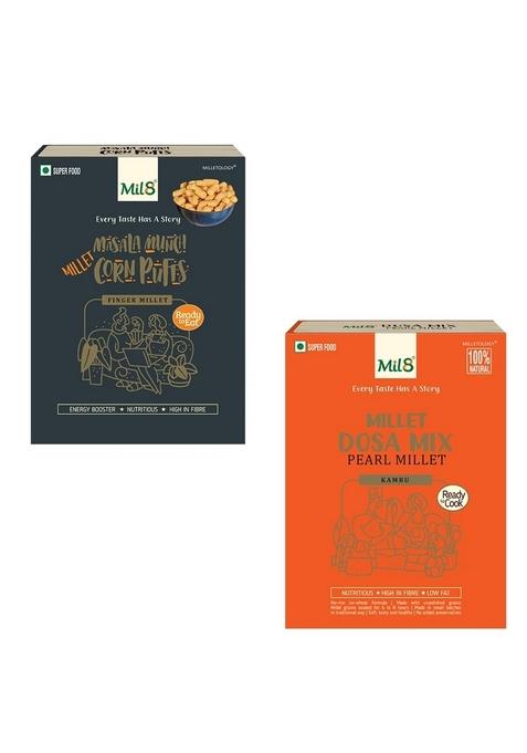 Mil8 Corn Puffs Masala & Dosamix Pearl Millet Combo (30Gram-300Gram) Nutritious, Delicious And Healthy Breakfast Solution