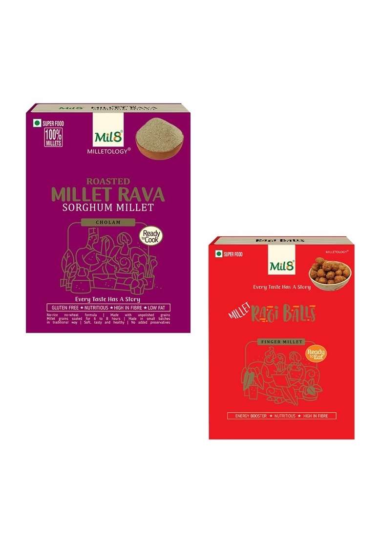 Mil8 Rava Sorghum & Ragi Balls Combo (300Gram-40Gram) Nutritious, Delicious And Healthy Breakfast Solution - Indya