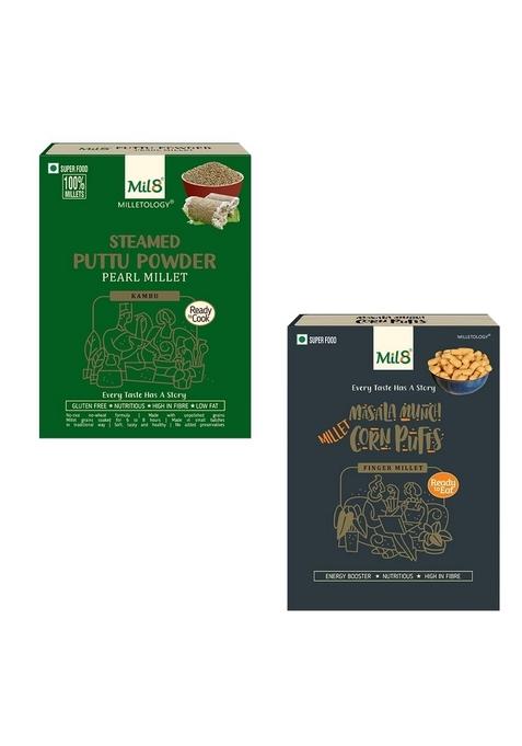 Mil8 Puttu Powder Pearl & Corn Puffs Masala Combo (300Gram-30Gram) Nutritious, Delicious And Healthy Breakfast Solution