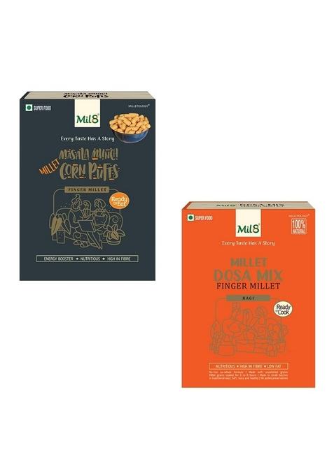 Mil8 Corn Puffs Masala & Dosamix Finger Millet Combo (30Gram-300Gram) Nutritious, Delicious And Healthy Breakfast Solution