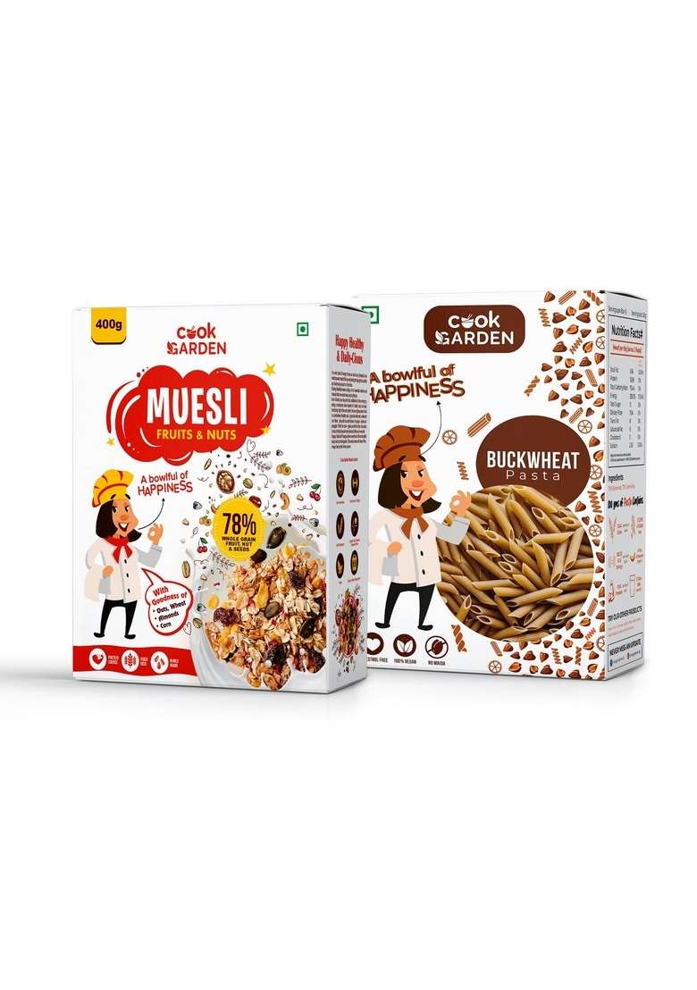 Cookgarden Fruits & Nuts Muesli 400G & Buckwheat Pasta 300G | Healthy Protein Food & Breakfast Cereal… - Indya