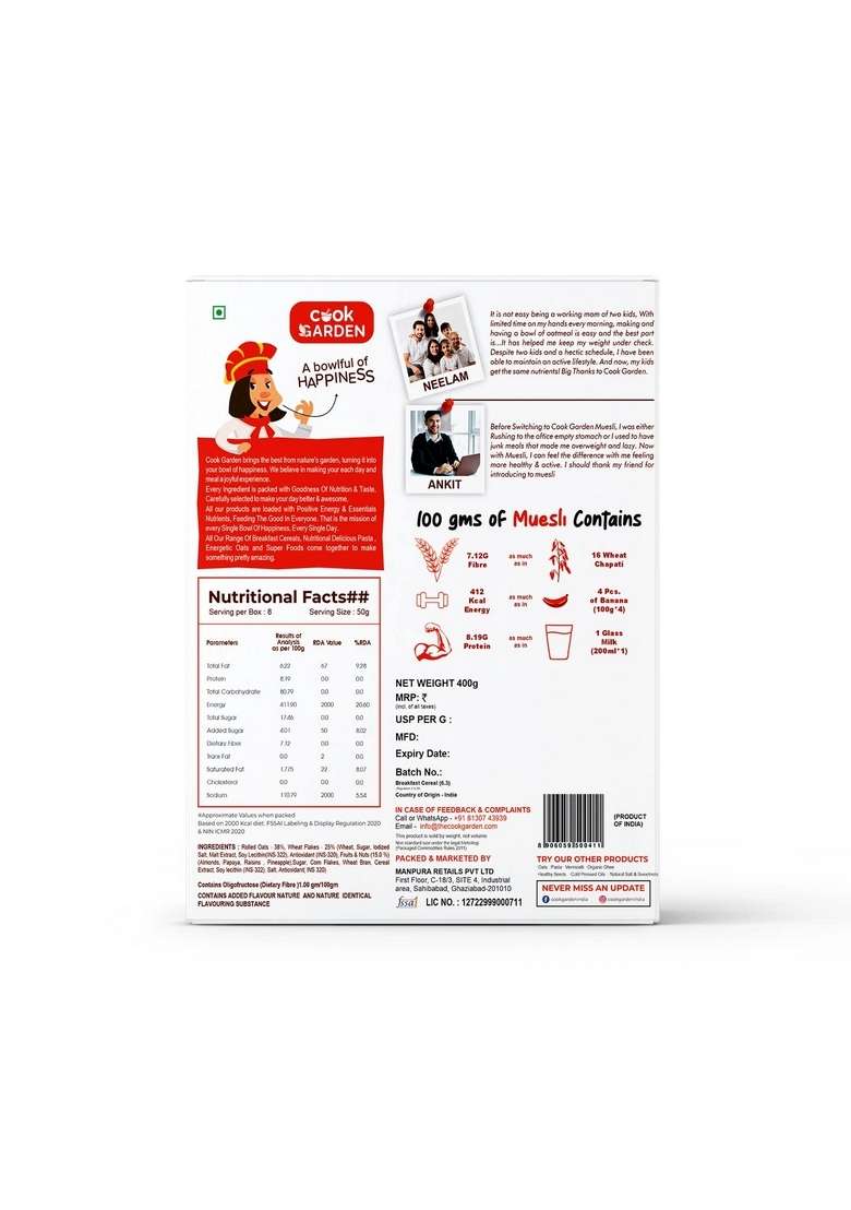 Cookgarden Fruits & Nuts Muesli 400G & Quinoa Pasta 300G | Healthy Protein Food & Breakfast Cereal - Indya