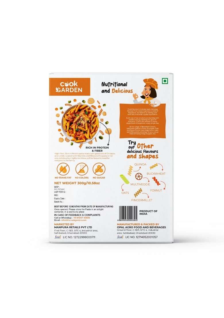 Cookgarden Fruits & Nuts Muesli 400G & Red Lentil Pasta 300G | Healthy Protein Food & Breakfast Cereal - Indya