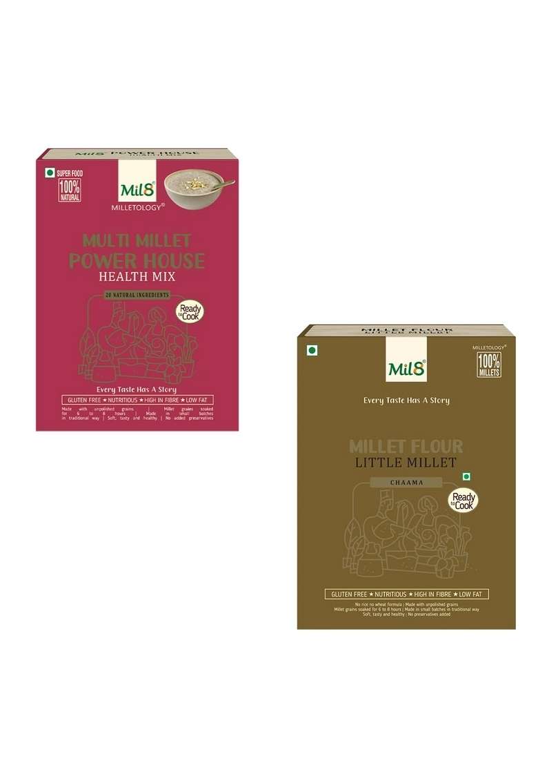 Mil8 Health Mix Powerhouse & Flour Little Millet Combo (300Gram-300Gram) Nutritious, Delicious And Healthy Breakfast Solution - Indya