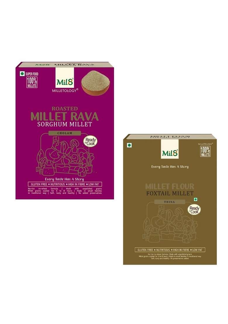 Mil8 Rava Sorghum & Flour Foxtail Millet Combo (300Gram-300Gram) Nutritious, Delicious And Healthy Breakfast Solution - Indya