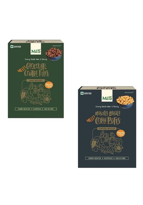 Mil8 Ragi Chocolate Centre Fills & Corn Puffs Masala Combo (100Gram-30Gram) Nutritious, Delicious And Healthy Breakfast Solution