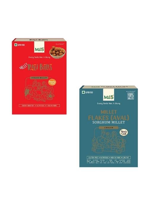 Mil8 Ragi Balls & Flakes (Aval) Sorghum Millet Combo (40Gram-200Gram) Nutritious, Delicious And Healthy Breakfast Solution