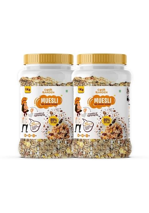 Cookgarden No Added Sugar Muesli 1Kg*Pack Of 2 | Breakfast With 89% Whole Grains, Almond+ Seeds | Rich In Fiber, Protein & Energy